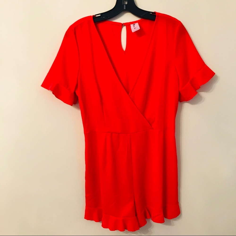 SACE Ruffle Hem Red Surplice V-neck Romper Women’s Sz M
